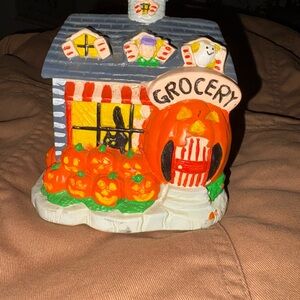 Vintage Halloween store, 2 wooden decorations and candy dish
